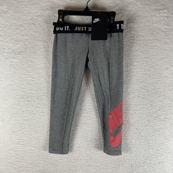 Nike Leggings Girls 6X Gray Stretch Training Elastic‎ Fold Over Waist 7378 - Picture 1 of 8